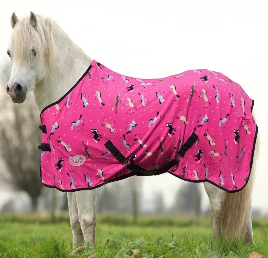 Попона York Horsi флисовая с ремнями розовый/лошадки 115 см