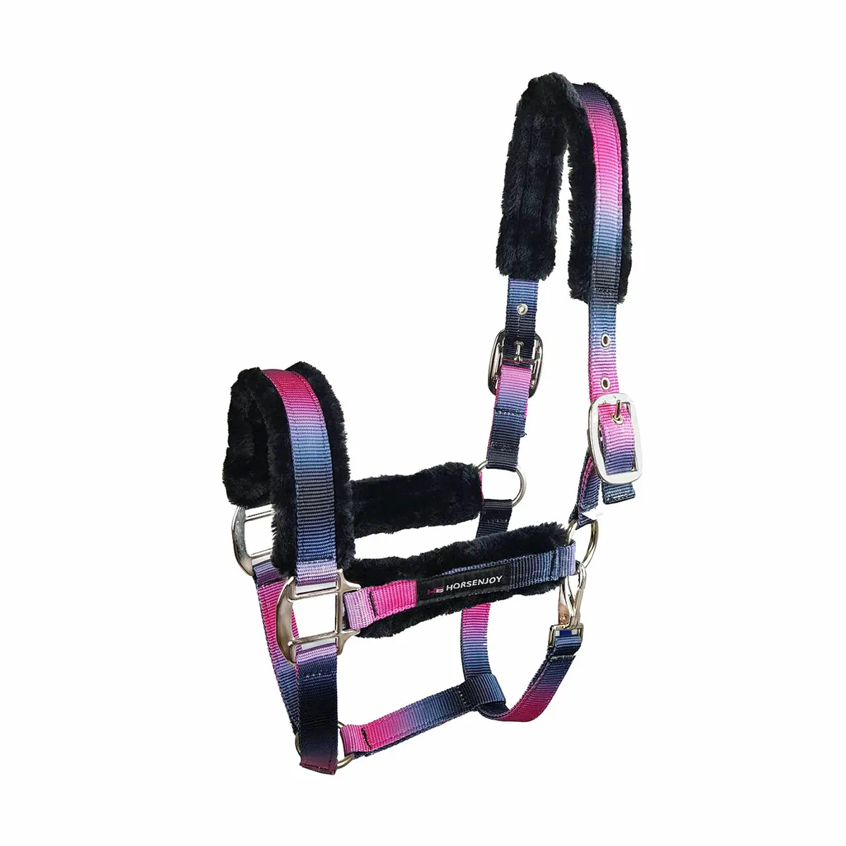 Недоуздок Horsenjoy Rainbow Fur розово-черный Cob