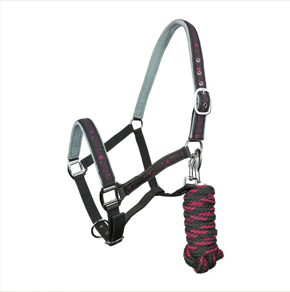 Недоуздок York Bella с чембуром серо-розовый Pony