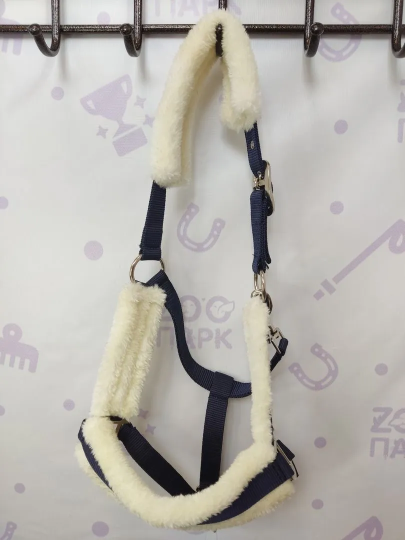 Недоуздок нейлоновый с искусственным мехом Cob, тёмно-синий