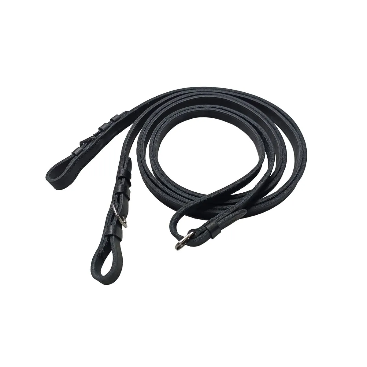 Повод кожаный гладкий без нашивок (на пряжках, чёрный)