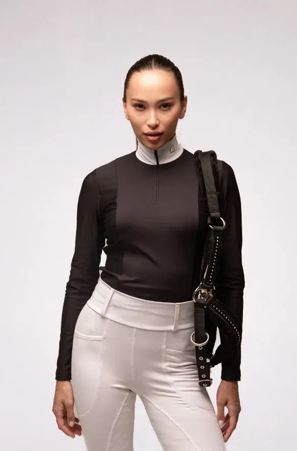 Черное поло, белая стойка, длинный рукав, L