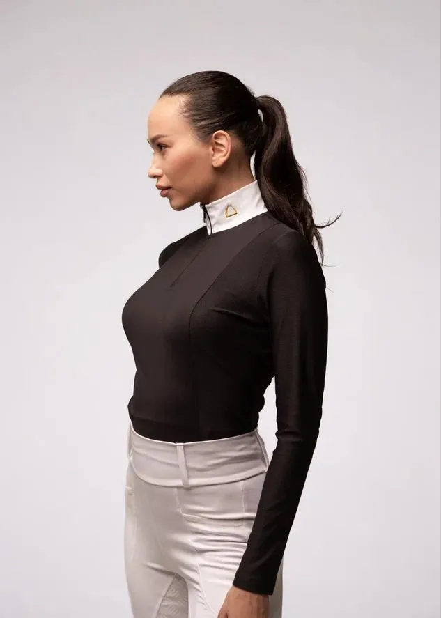 Черное поло, белая стойка, длинный рукав, L