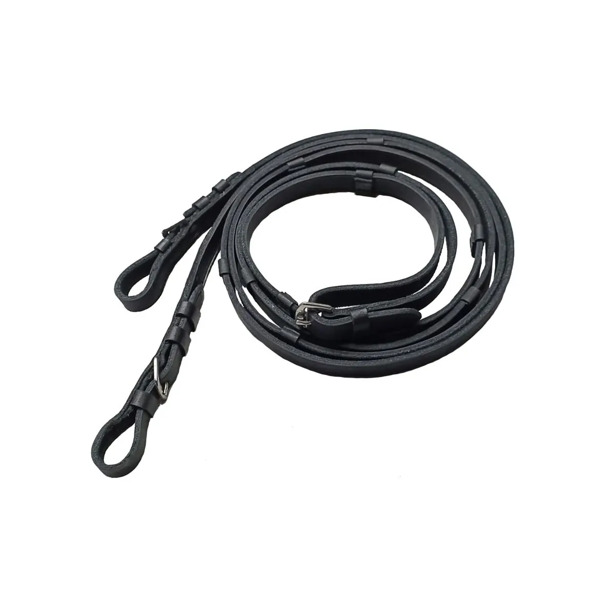 Повод кожаный гладкий с нашивками (на пряжках, чёрный)