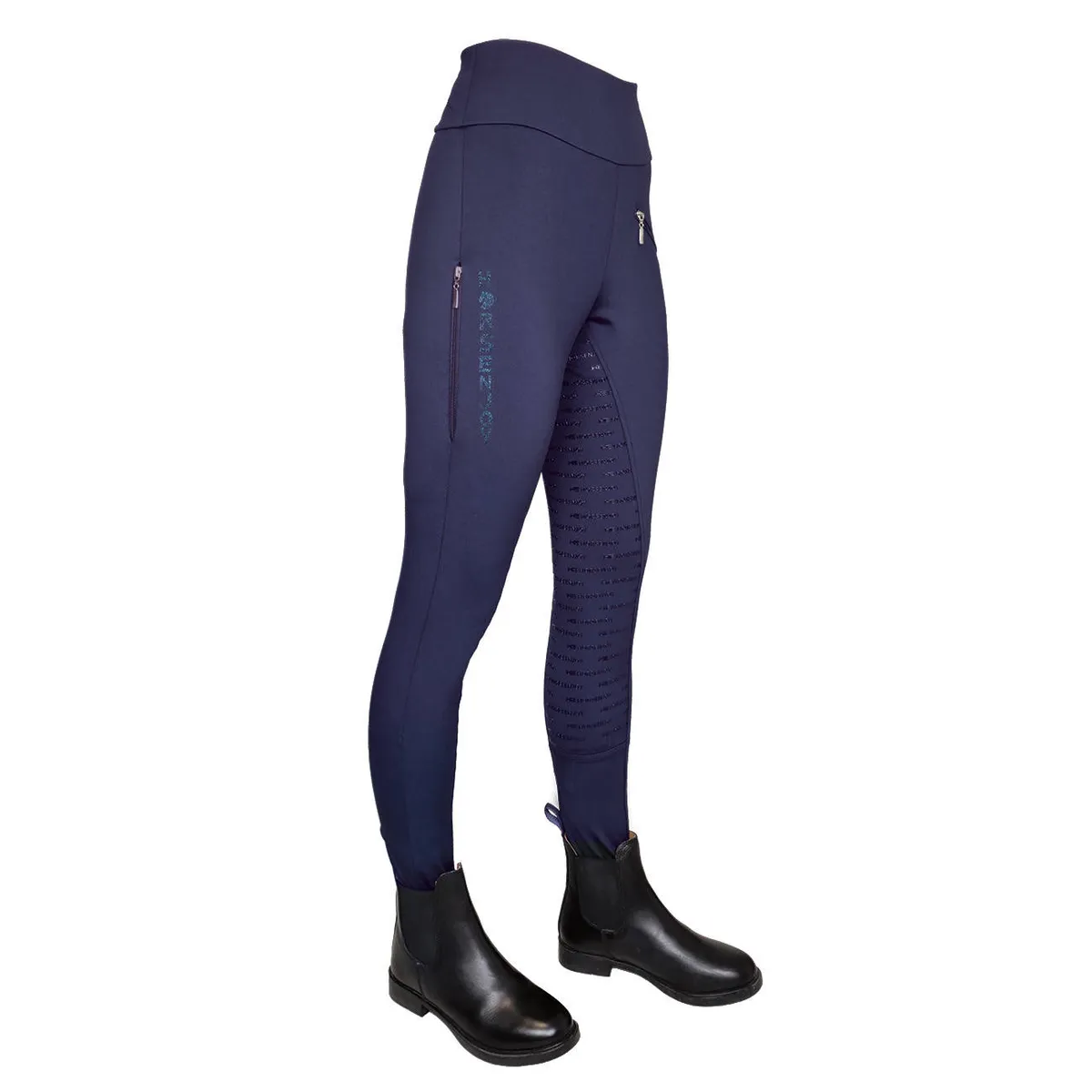 Бриджи Horsenjoy Destiny Pocket с полной силиконовой леей темно-синие 38