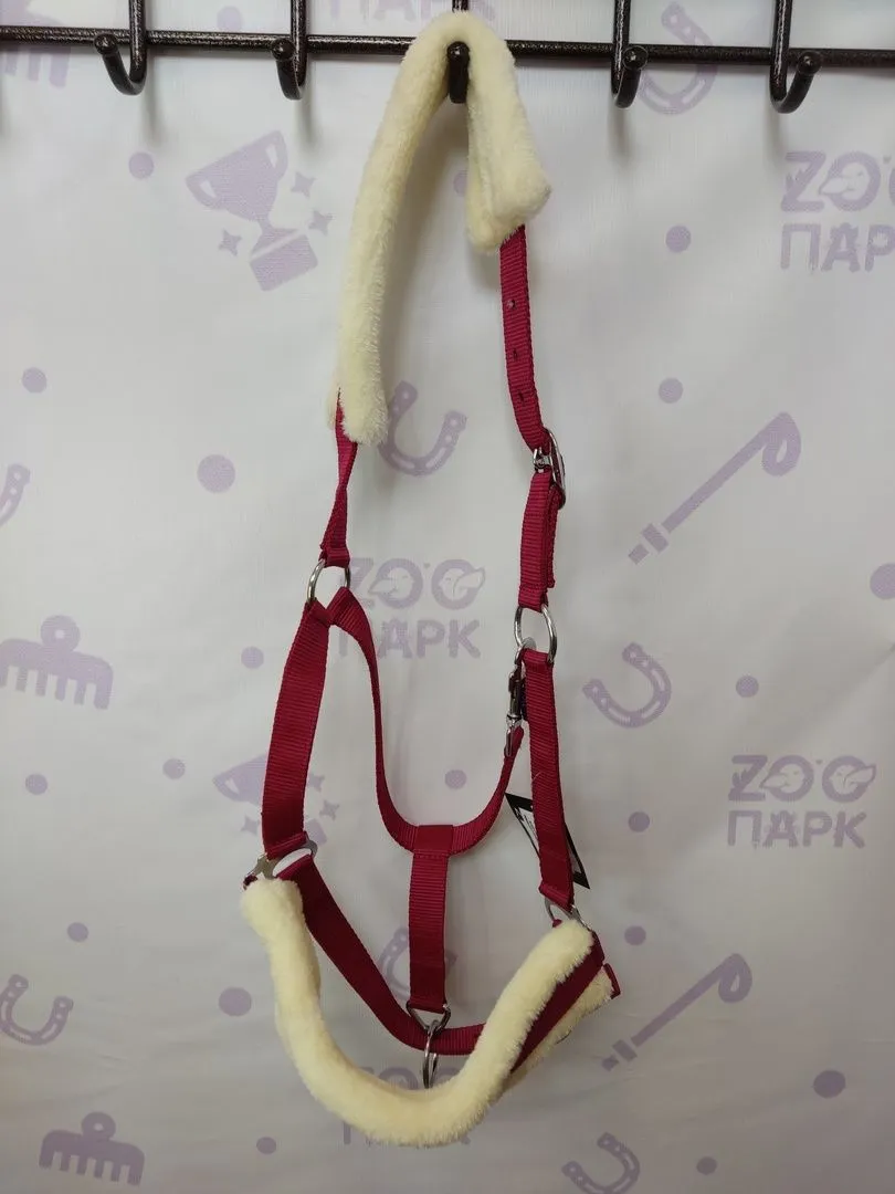 Недоуздок с искусственным мехом Full, Красный