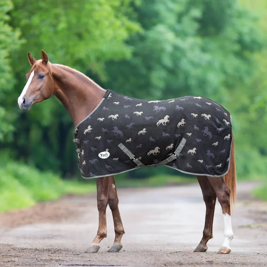 Попона York Ismena флисовая с ремнями серая/лошадки 145 см