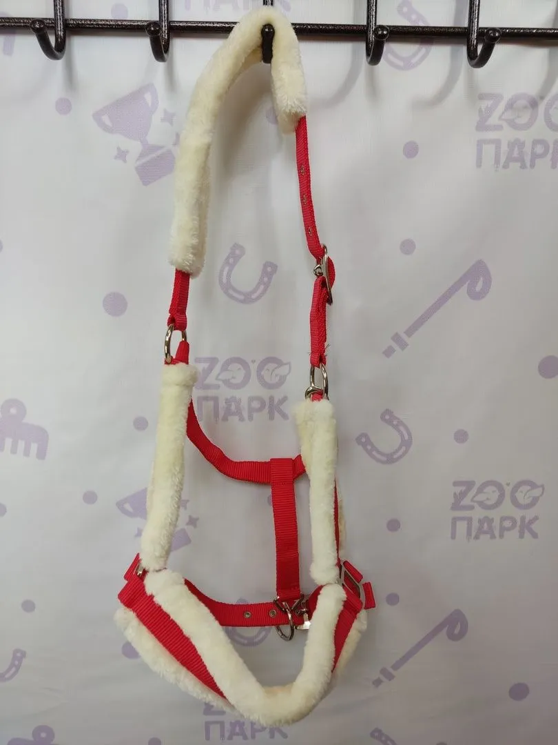 Недоуздок нейлоновый с искусственным мехом Full, Красный