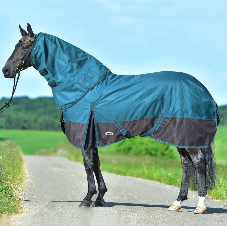 Попона York Saskia зимняя дождевая с капором/100 гр бирюзово-серая 145 см