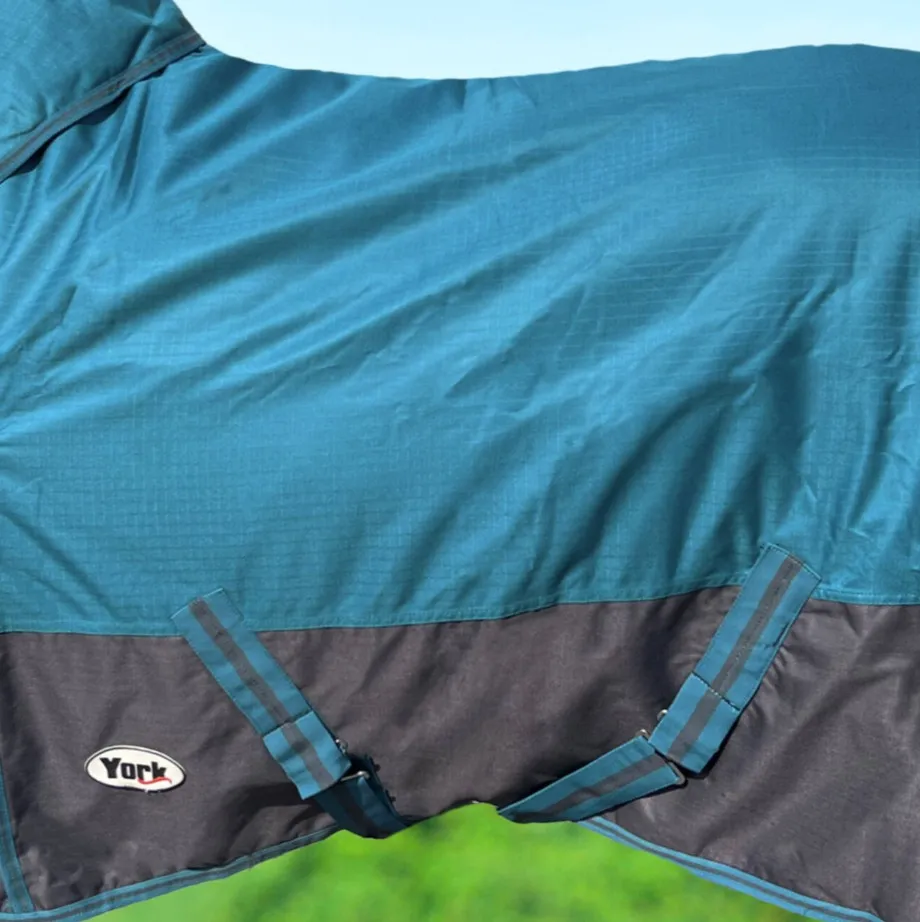 Попона York Saskia зимняя дождевая с капором/100 гр бирюзово-серая 155 см