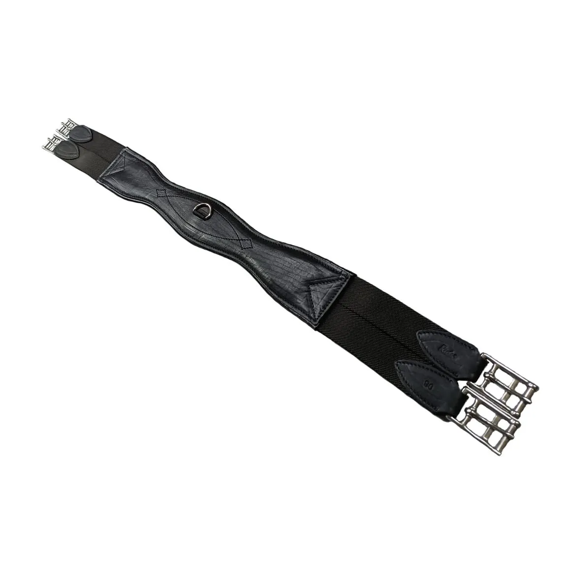 Подпруга кожаная анатомическая с резинками с двух сторон (чёрная)