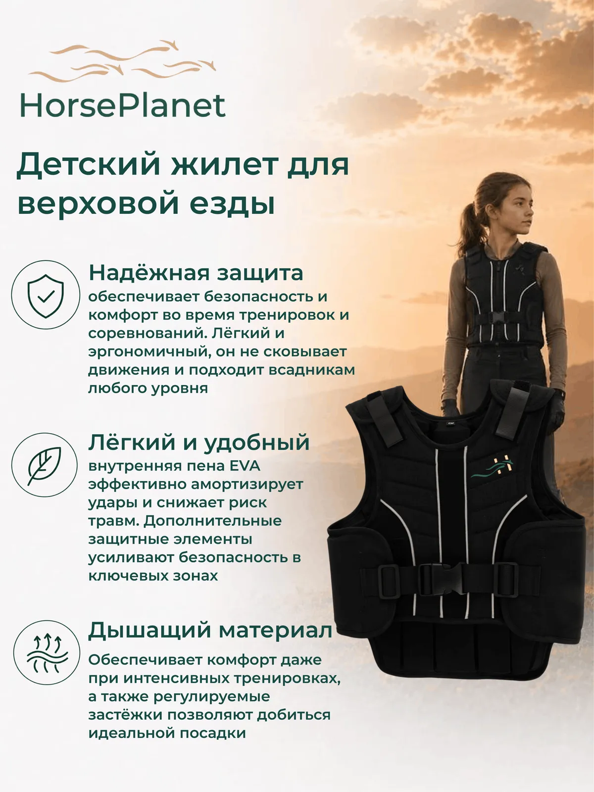 Детский жилет для верховой езды Кагуар HorsePlanet (L)