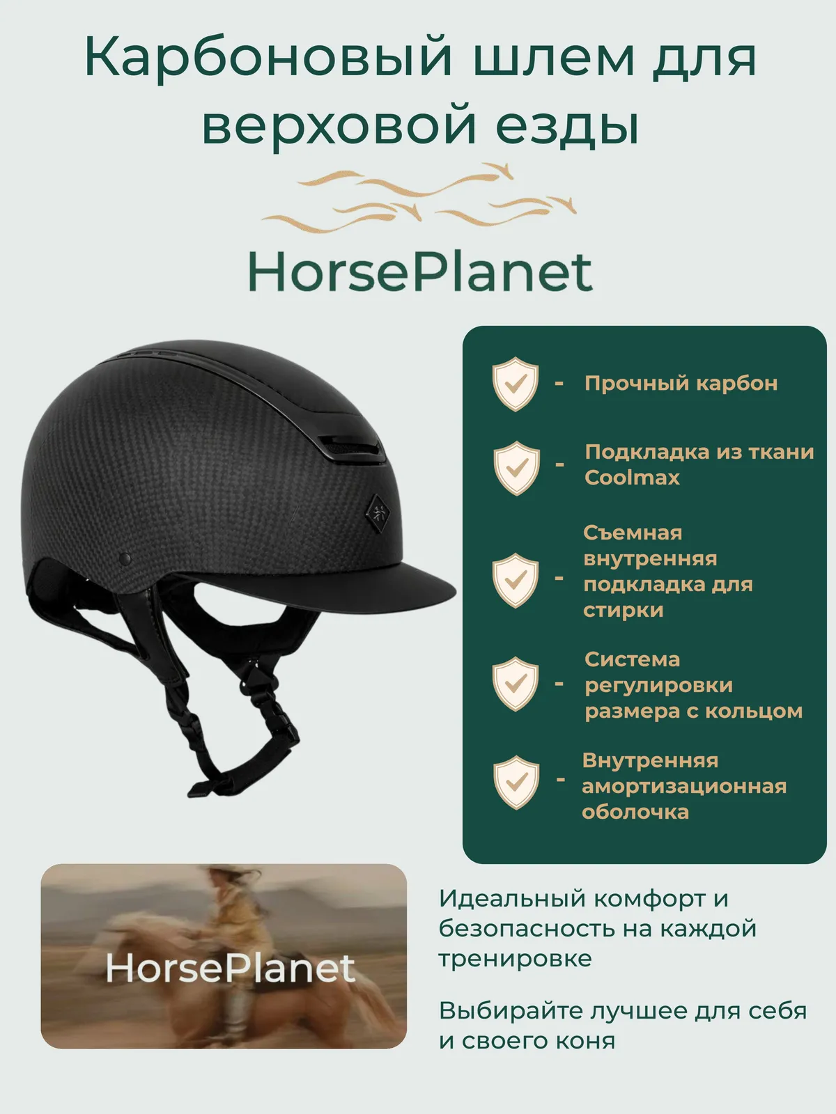 Карбоновый шлем для верховой езды Карбон HorsePlanet (M)